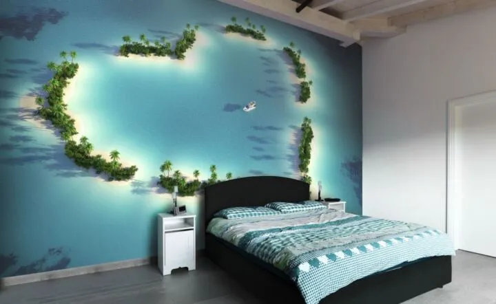 Романтичная картина над кроватью с зеленью